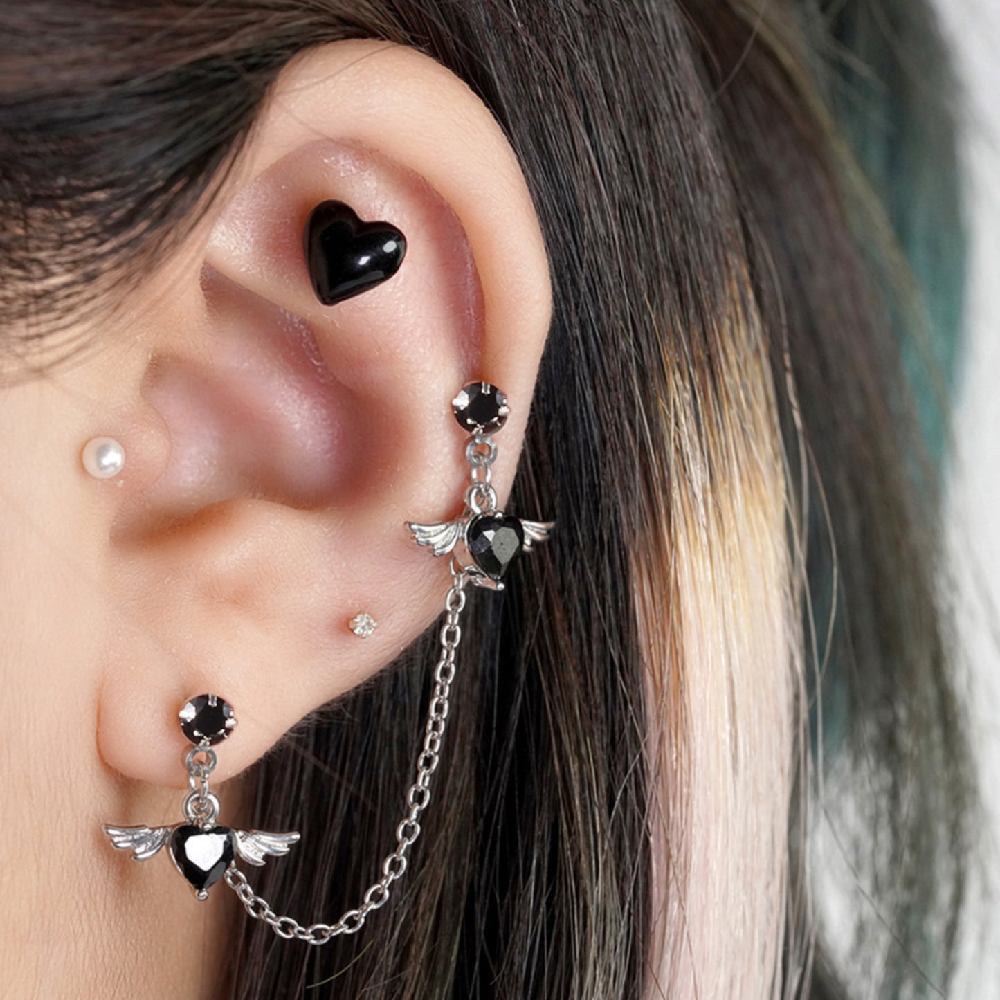 Winged Heart Double Helix Chain Earring