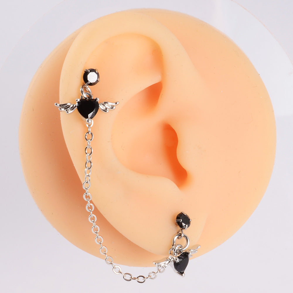 Winged Heart Double Helix Chain Earring